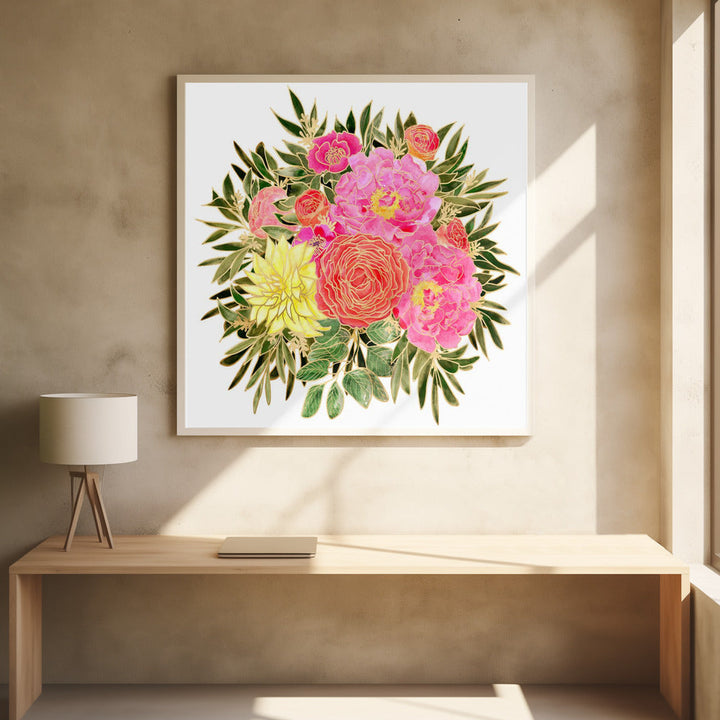 Colorful Nanette floral bouquet - Square Stretched Canvas, Poster or Fine Art Print I Heart Wall Art