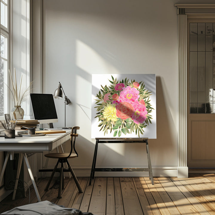 Colorful Nanette floral bouquet - Square Stretched Canvas, Poster or Fine Art Print I Heart Wall Art