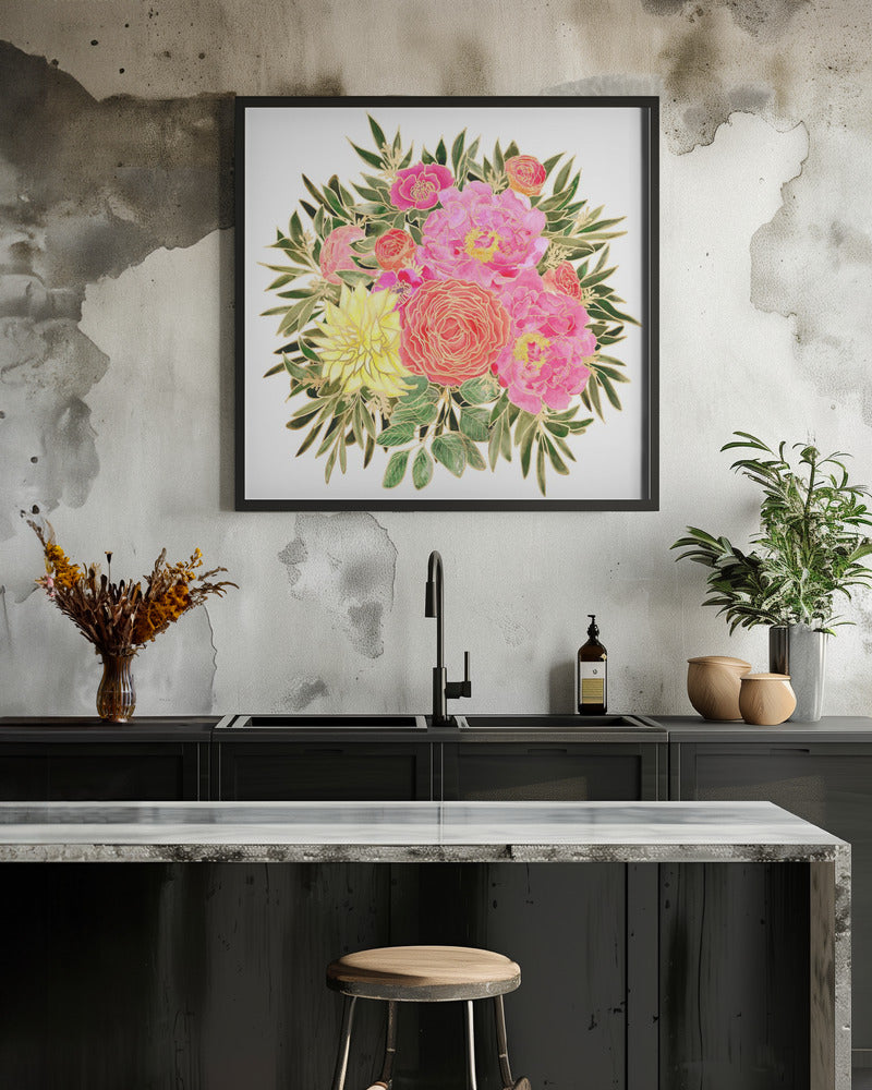 Colorful Nanette floral bouquet - Square Stretched Canvas, Poster or Fine Art Print I Heart Wall Art