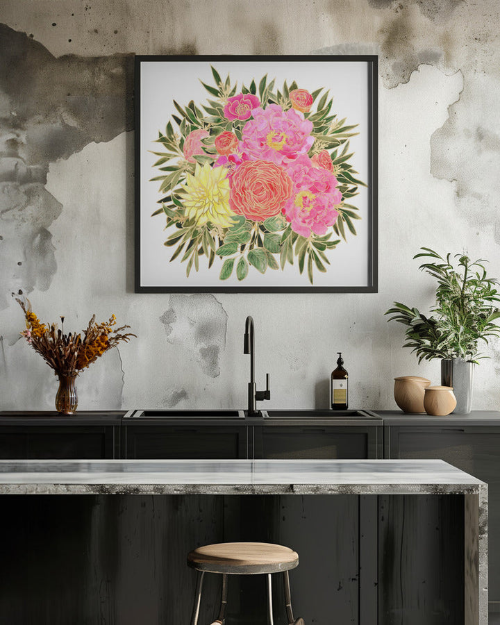 Colorful Nanette floral bouquet - Square Stretched Canvas, Poster or Fine Art Print I Heart Wall Art