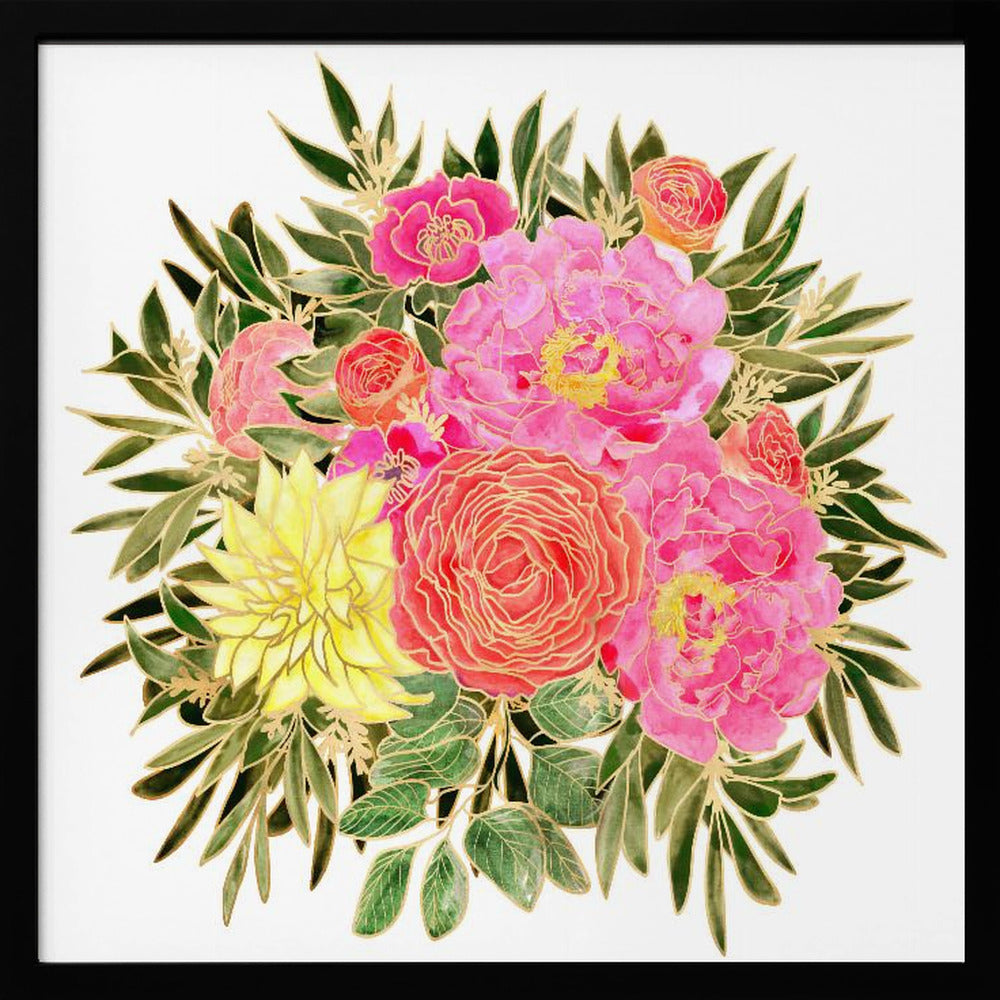Colorful Nanette floral bouquet - Square Stretched Canvas, Poster or Fine Art Print I Heart Wall Art