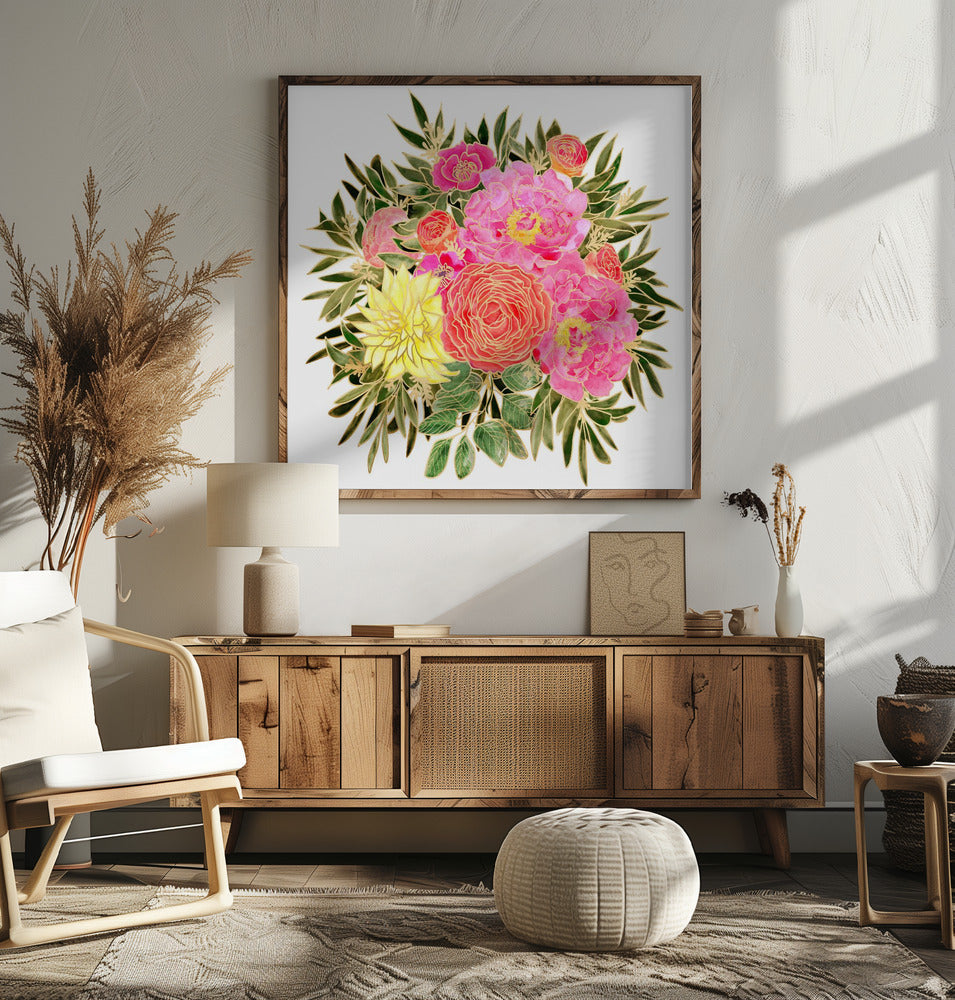 Colorful Nanette floral bouquet - Square Stretched Canvas, Poster or Fine Art Print I Heart Wall Art
