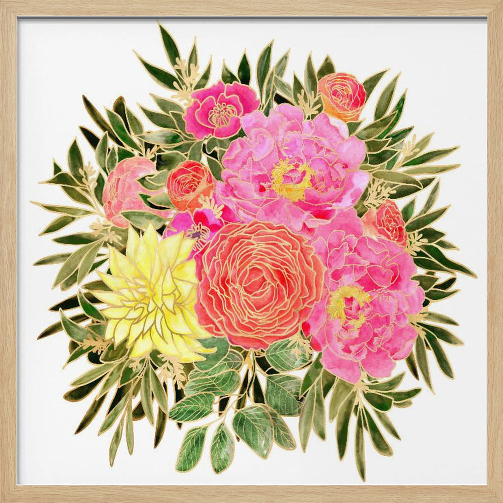 Colorful Nanette floral bouquet - Square Stretched Canvas, Poster or Fine Art Print I Heart Wall Art