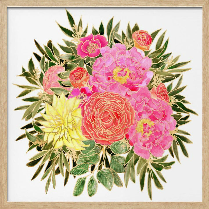 Colorful Nanette floral bouquet - Square Stretched Canvas, Poster or Fine Art Print I Heart Wall Art