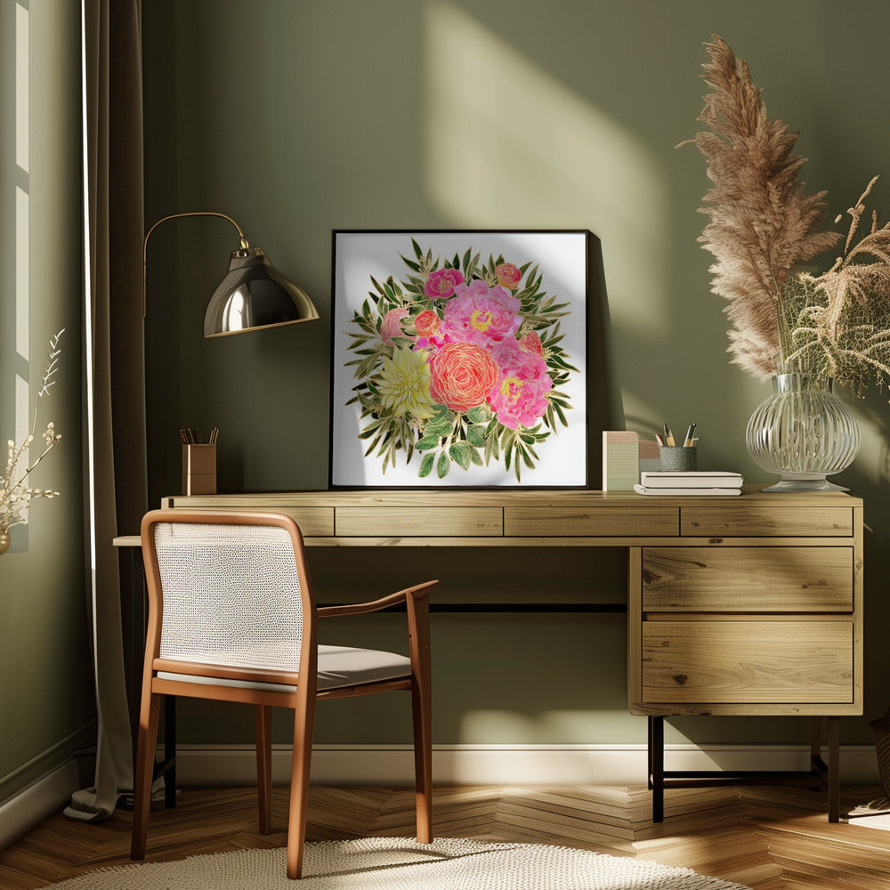Colorful Nanette floral bouquet - Square Stretched Canvas, Poster or Fine Art Print I Heart Wall Art