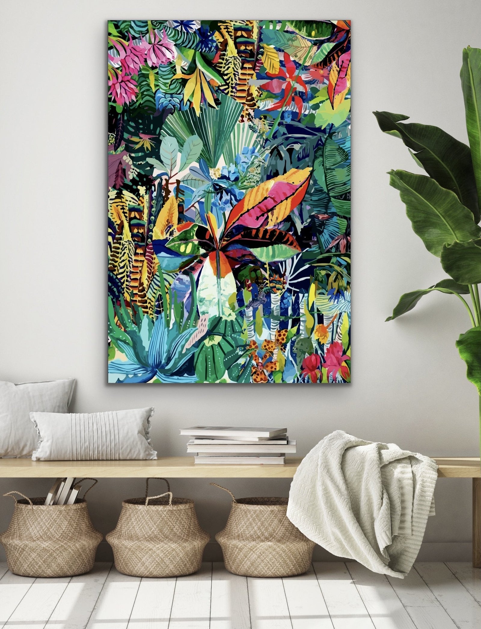 Colour Jungle - Abstract Colourful Monstera Jungle Original Artwork Canvas Print - I Heart Wall Art