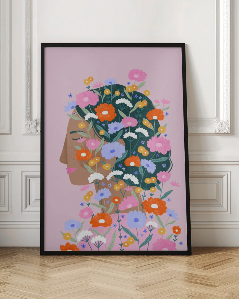 Colourful flower Lady - Stretched Canvas, Poster or Fine Art Print I Heart Wall Art