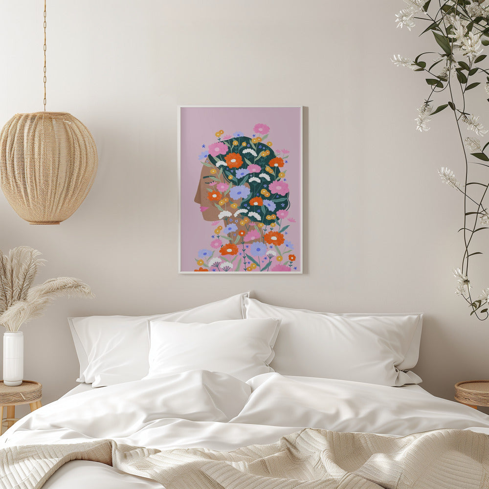 Colourful flower Lady - Stretched Canvas, Poster or Fine Art Print I Heart Wall Art