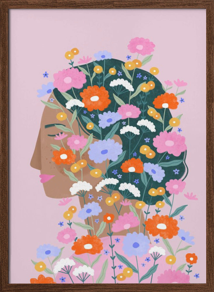 Colourful flower Lady - Stretched Canvas, Poster or Fine Art Print I Heart Wall Art