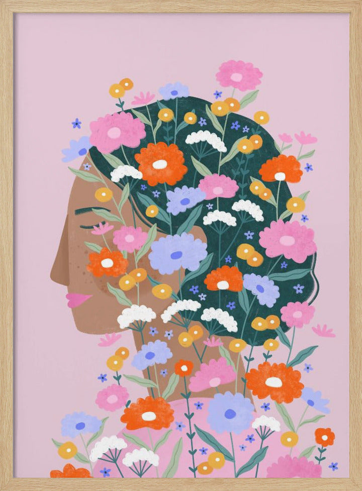 Colourful flower Lady - Stretched Canvas, Poster or Fine Art Print I Heart Wall Art
