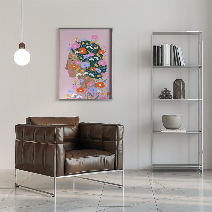 Colourful flower Lady - Stretched Canvas, Poster or Fine Art Print I Heart Wall Art