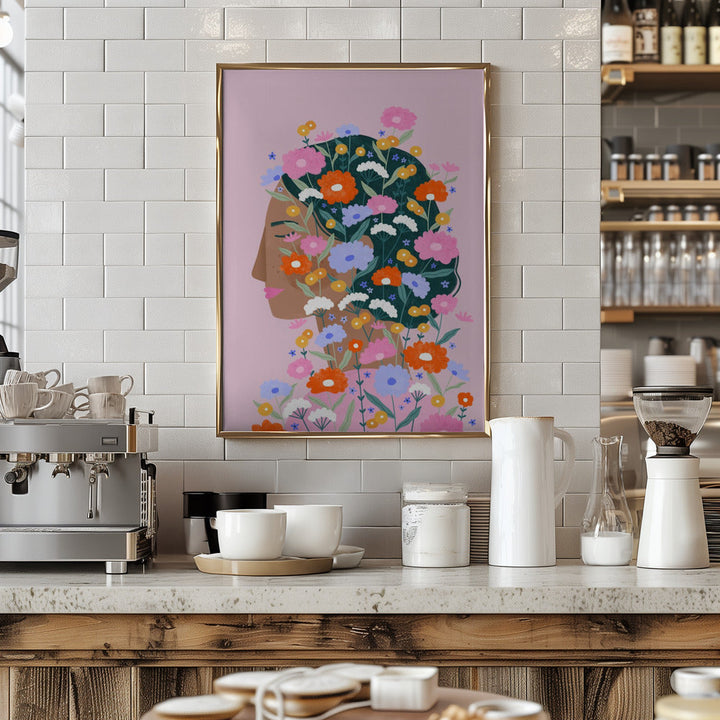 Colourful flower Lady - Stretched Canvas, Poster or Fine Art Print I Heart Wall Art