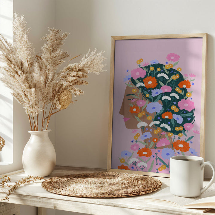Colourful flower Lady - Stretched Canvas, Poster or Fine Art Print I Heart Wall Art
