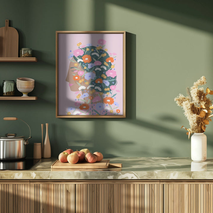 Colourful flower Lady - Stretched Canvas, Poster or Fine Art Print I Heart Wall Art