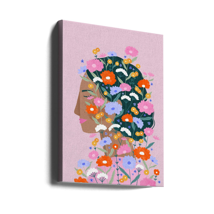 Colourful flower Lady - Stretched Canvas, Poster or Fine Art Print I Heart Wall Art