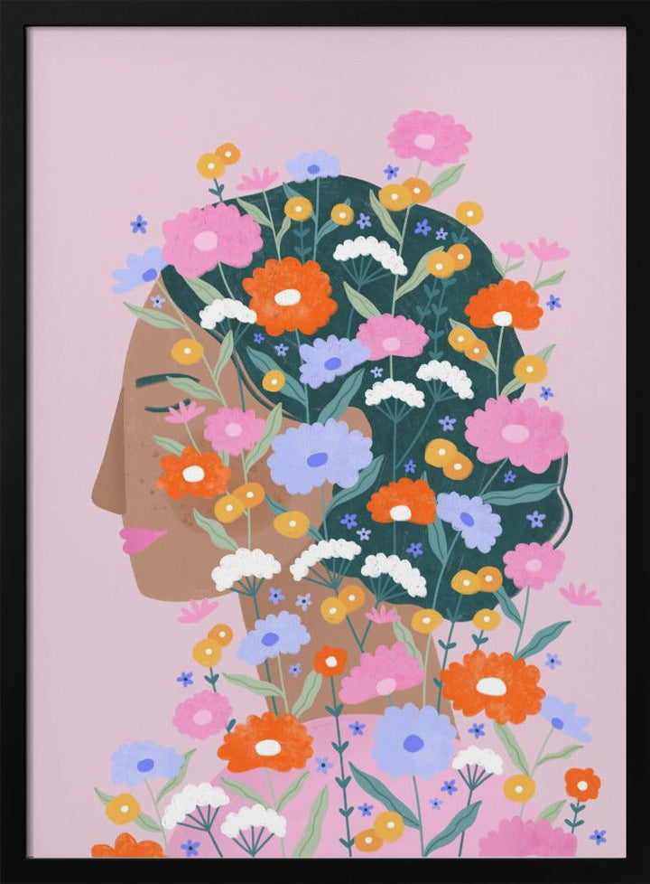 Colourful flower Lady - Stretched Canvas, Poster or Fine Art Print I Heart Wall Art