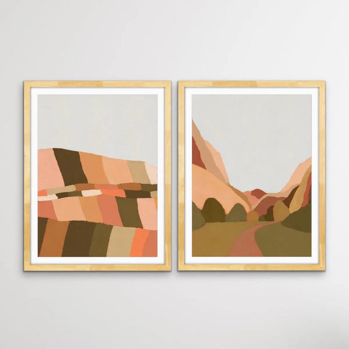 Colourful Hills and Morning Walk - Two Piece Earthy Toned Print Set By Alisa Galitsyna I Heart Wall Art Australia 