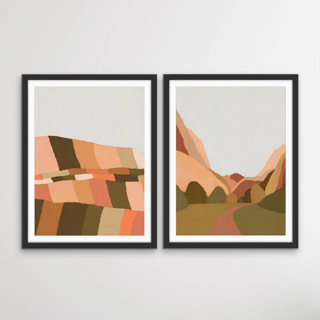 Colourful Hills and Morning Walk - Two Piece Earthy Toned Print Set By Alisa Galitsyna I Heart Wall Art Australia 
