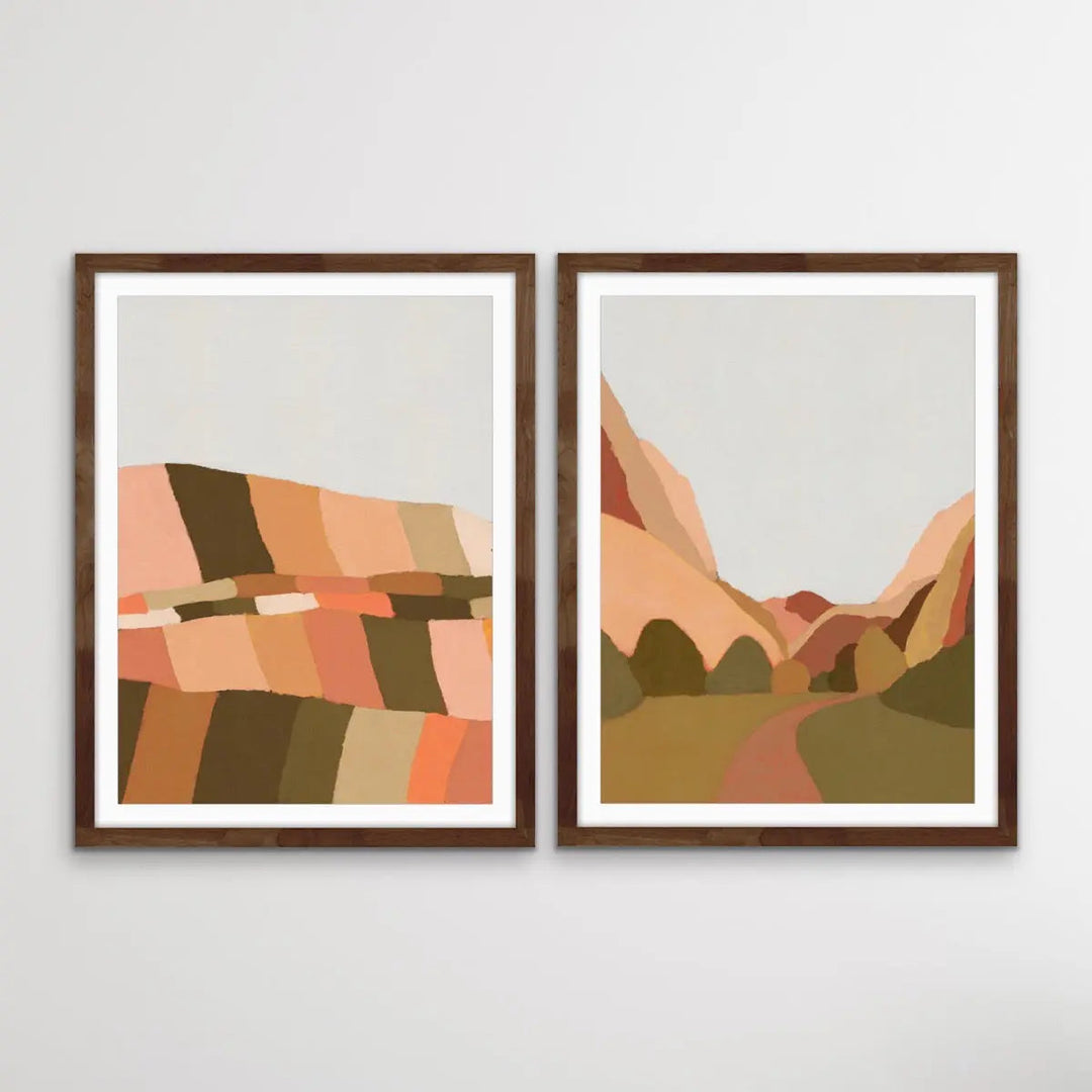 Colourful Hills and Morning Walk - Two Piece Earthy Toned Print Set By Alisa Galitsyna I Heart Wall Art Australia 