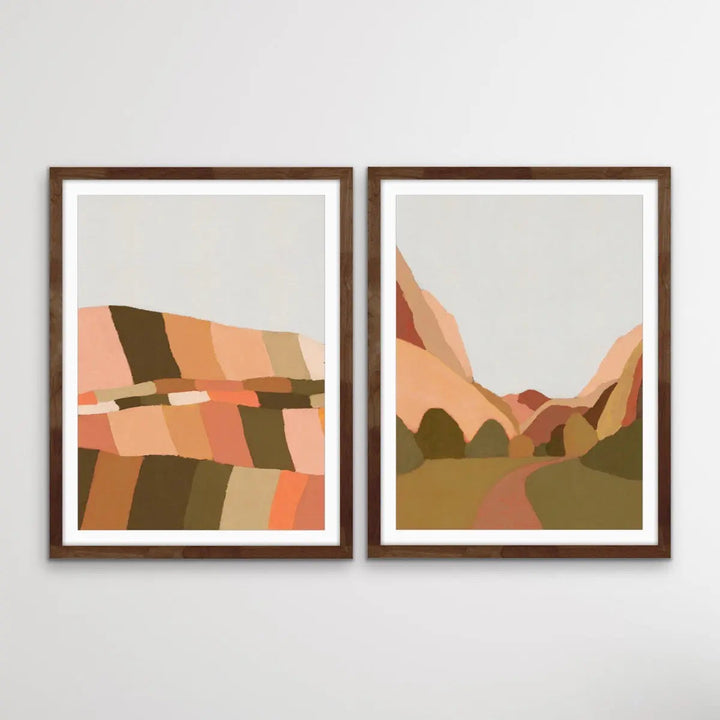 Colourful Hills and Morning Walk - Two Piece Earthy Toned Print Set By Alisa Galitsyna I Heart Wall Art Australia 