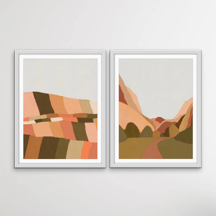 Colourful Hills and Morning Walk - Two Piece Earthy Toned Print Set By Alisa Galitsyna I Heart Wall Art Australia 