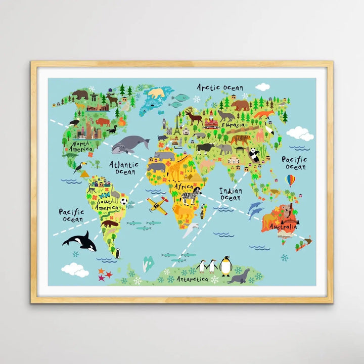 Colourful Kids World Map as a Canvas or Paper Print I Heart Wall Art Australia 
