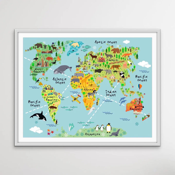 Colourful Kids World Map as a Canvas or Paper Print I Heart Wall Art Australia 