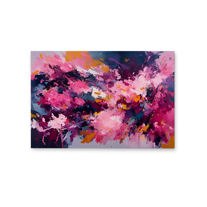 Come with us bold pink abstract floral stretched canvas print with vibrant pink magenta orange on deep navy background