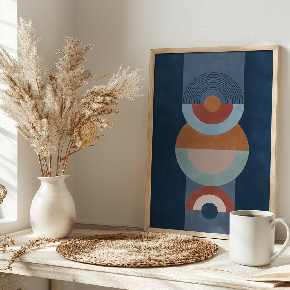 Concentric Circles And Semi - Circles In Blue - Stretched Canvas, Poster or Fine Art Print - I Heart Wall Art - Poster Print, Canvas Print or Framed Art Print