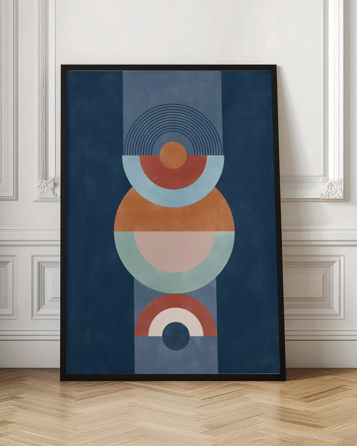 Concentric Circles And Semi - Circles In Blue - Stretched Canvas, Poster or Fine Art Print - I Heart Wall Art - Poster Print, Canvas Print or Framed Art Print