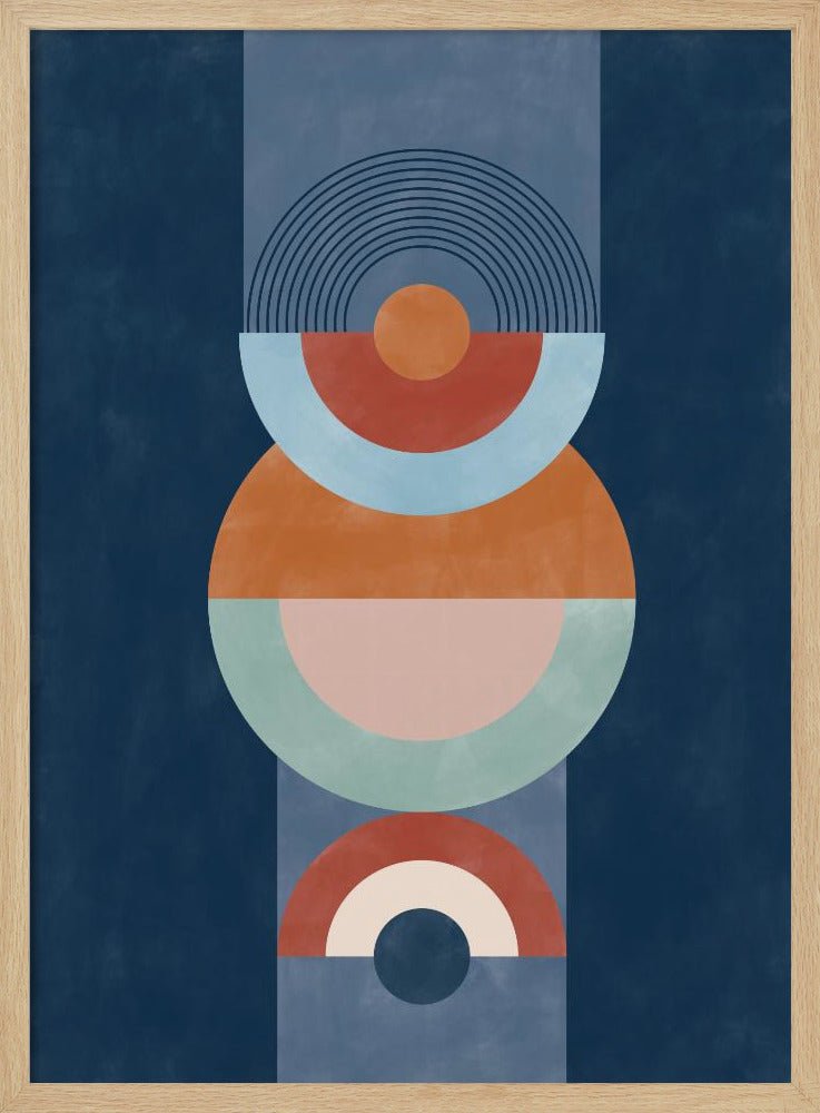 Concentric Circles And Semi - Circles In Blue - Stretched Canvas, Poster or Fine Art Print - I Heart Wall Art - Poster Print, Canvas Print or Framed Art Print