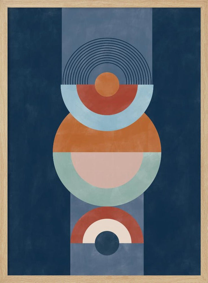 Concentric Circles And Semi - Circles In Blue - Stretched Canvas, Poster or Fine Art Print - I Heart Wall Art - Poster Print, Canvas Print or Framed Art Print