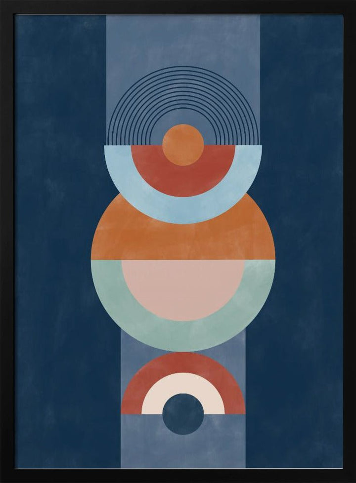 Concentric Circles And Semi - Circles In Blue - Stretched Canvas, Poster or Fine Art Print - I Heart Wall Art - Poster Print, Canvas Print or Framed Art Print