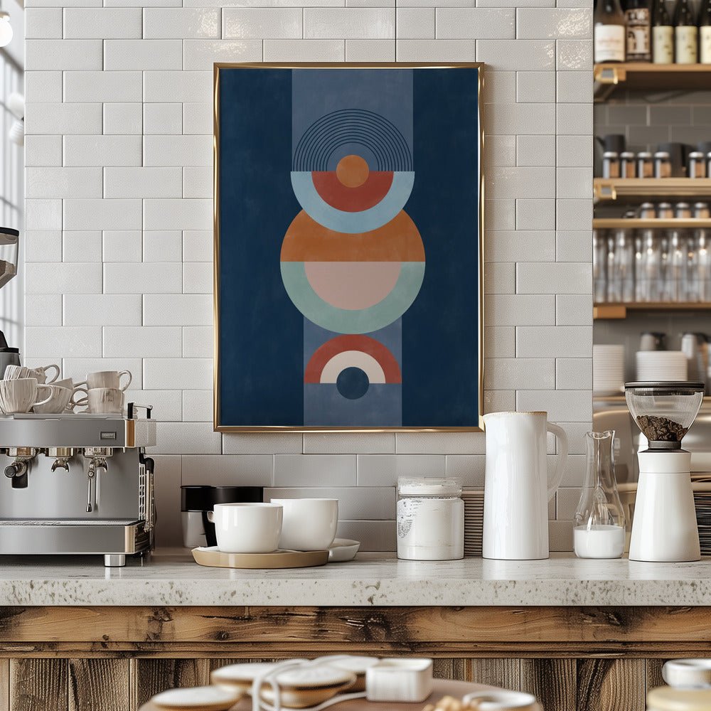 Concentric Circles And Semi - Circles In Blue - Stretched Canvas, Poster or Fine Art Print - I Heart Wall Art - Poster Print, Canvas Print or Framed Art Print