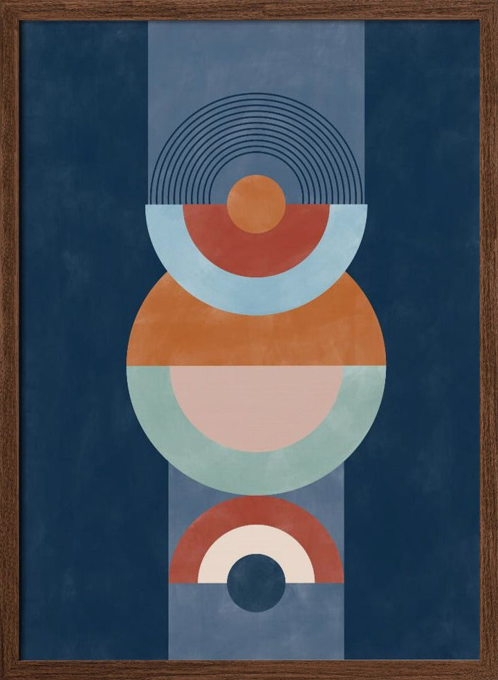 Concentric Circles And Semi - Circles In Blue - Stretched Canvas, Poster or Fine Art Print - I Heart Wall Art - Poster Print, Canvas Print or Framed Art Print