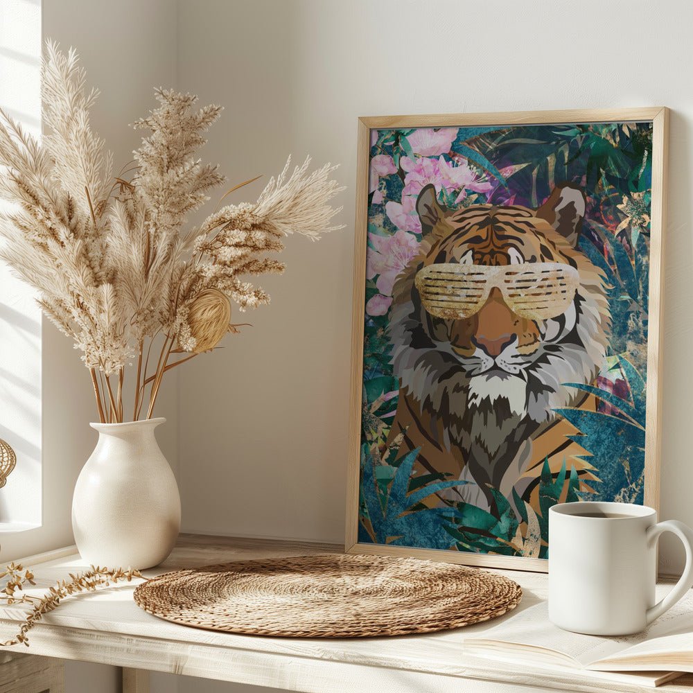 Cool Tiger Tropical Jungle - Stretched Canvas, Poster or Fine Art Print - I Heart Wall Art - Poster Print, Canvas Print or Framed Art Print