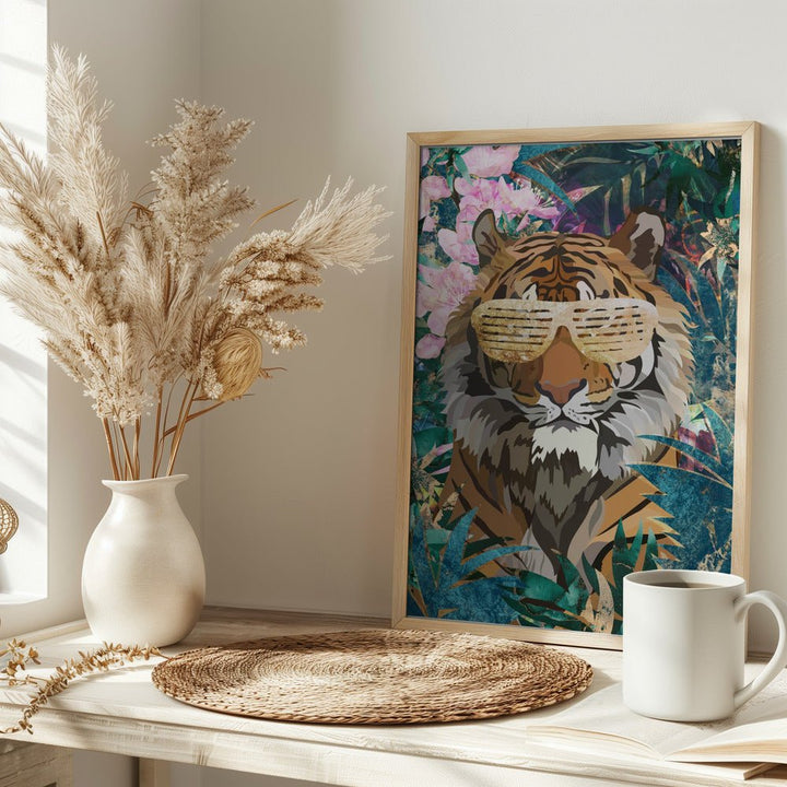 Cool Tiger Tropical Jungle - Stretched Canvas, Poster or Fine Art Print - I Heart Wall Art - Poster Print, Canvas Print or Framed Art Print