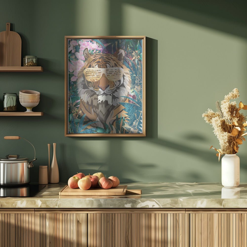 Cool Tiger Tropical Jungle - Stretched Canvas, Poster or Fine Art Print - I Heart Wall Art - Poster Print, Canvas Print or Framed Art Print