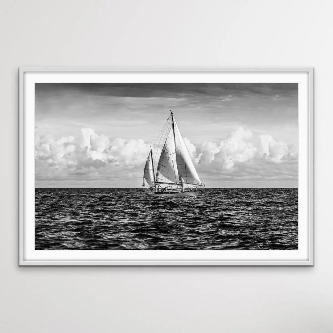 Copy of A Day On the Ocean - Black and White Yacht Sailing Photographic Canvas or Art Print I Heart Wall Art Australia 