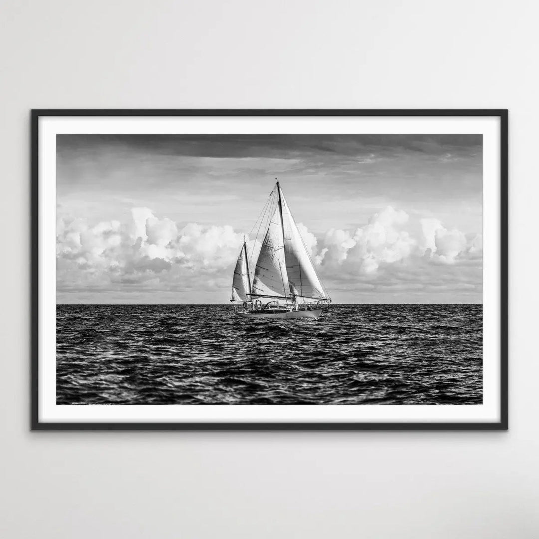 Copy of A Day On the Ocean - Black and White Yacht Sailing Photographic Canvas or Art Print I Heart Wall Art Australia 