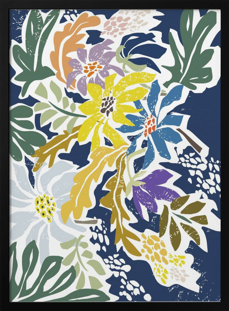 Cosmopolitan Flowers Navy Blue - Stretched Canvas, Poster or Fine Art Print I Heart Wall Art