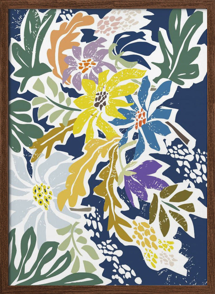 Cosmopolitan Flowers Navy Blue - Stretched Canvas, Poster or Fine Art Print I Heart Wall Art