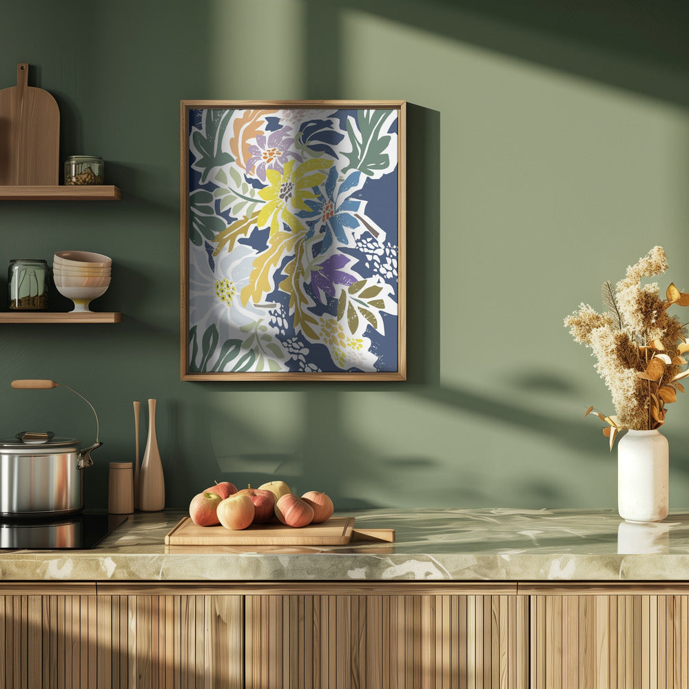 Cosmopolitan Flowers Navy Blue - Stretched Canvas, Poster or Fine Art Print I Heart Wall Art