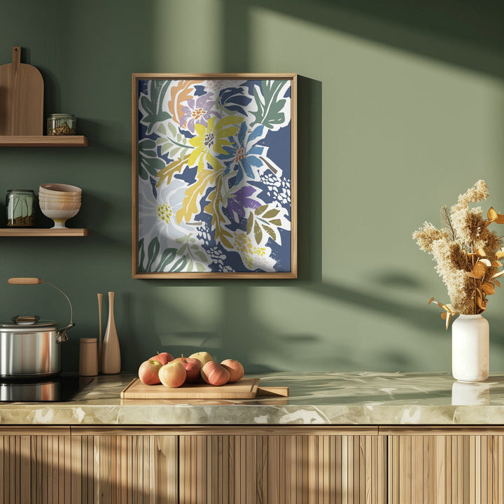 Cosmopolitan Flowers Navy Blue - Stretched Canvas, Poster or Fine Art Print I Heart Wall Art