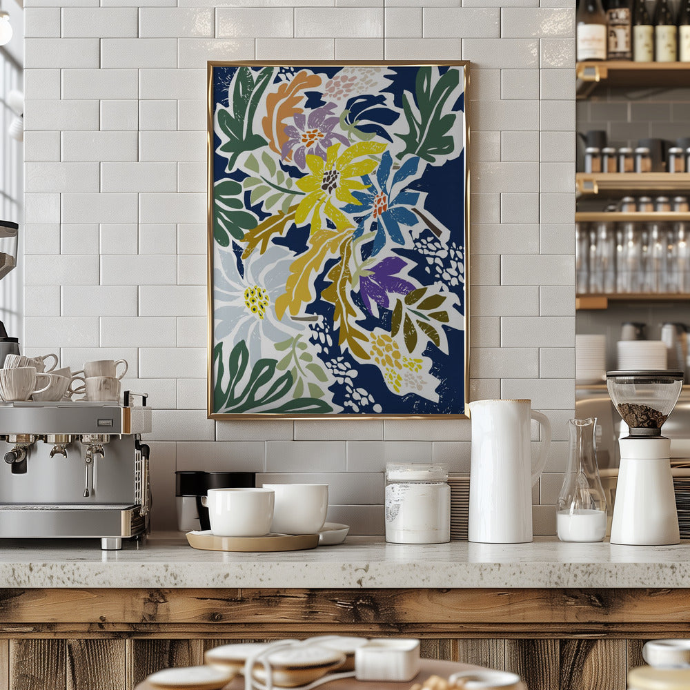 Cosmopolitan Flowers Navy Blue - Stretched Canvas, Poster or Fine Art Print I Heart Wall Art