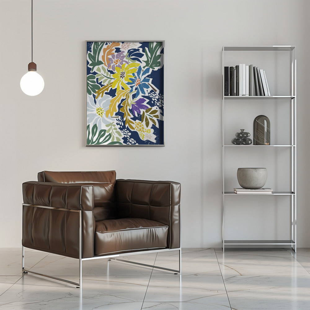 Cosmopolitan Flowers Navy Blue - Stretched Canvas, Poster or Fine Art Print I Heart Wall Art