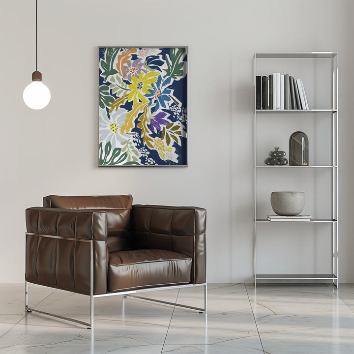 Cosmopolitan Flowers Navy Blue - Stretched Canvas, Poster or Fine Art Print I Heart Wall Art