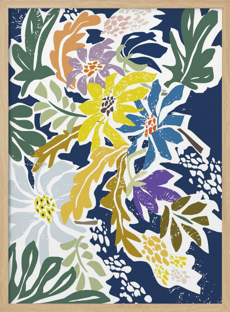 Cosmopolitan Flowers Navy Blue - Stretched Canvas, Poster or Fine Art Print I Heart Wall Art