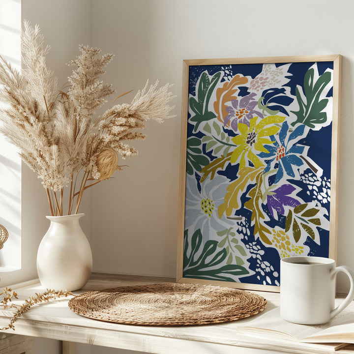 Cosmopolitan Flowers Navy Blue - Stretched Canvas, Poster or Fine Art Print I Heart Wall Art