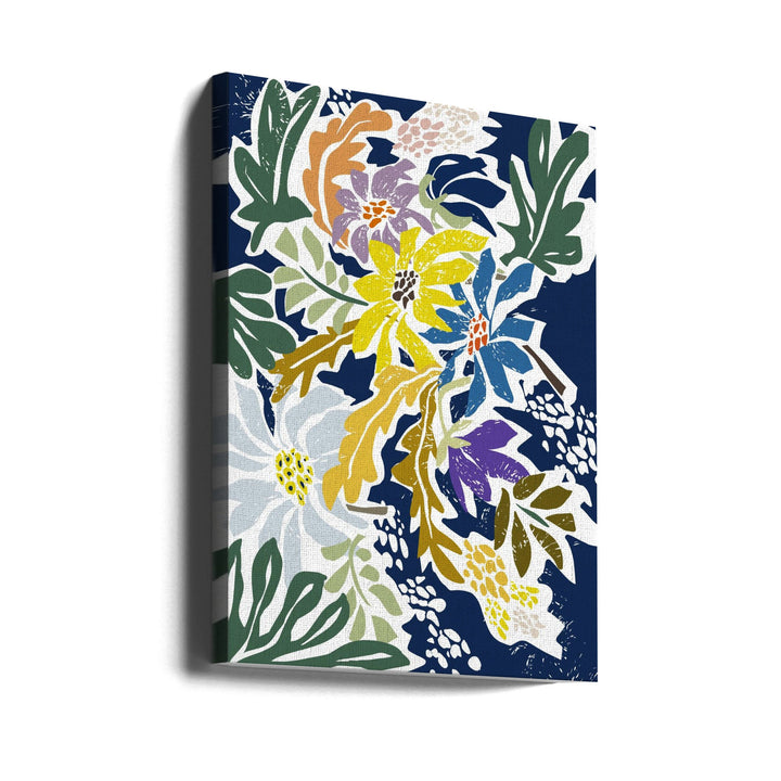 Cosmopolitan Flowers Navy Blue - Stretched Canvas, Poster or Fine Art Print I Heart Wall Art